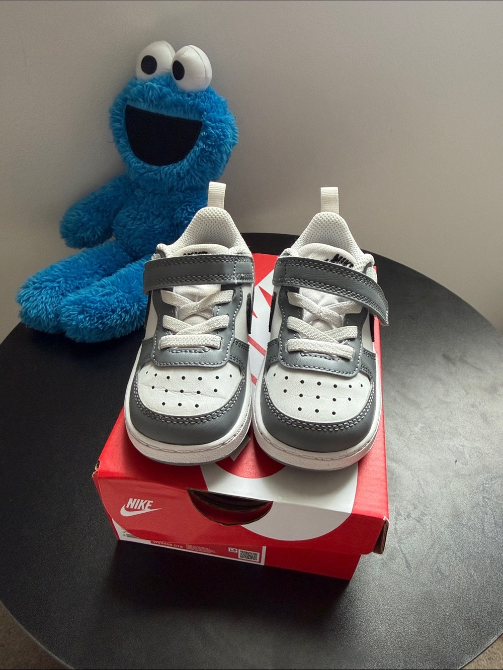 Nike Kids White and Gray Velcro Sneakers